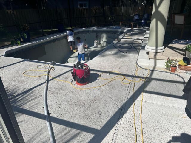 Some before, and after photos of a couple remodels, we did recently. #plastertechjax #pebbletec #glasstile #deckpainting #paverdeck