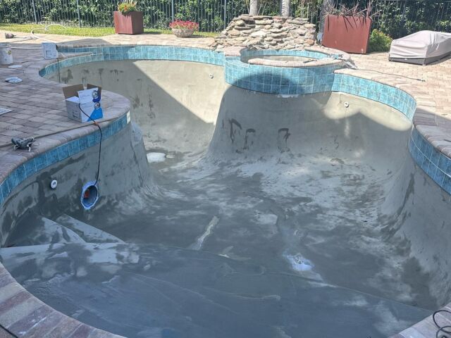 Another #plastertechjax #poolrenovation #newtiles #pebbletec #pebbletechnology #ledcolorchanginglights